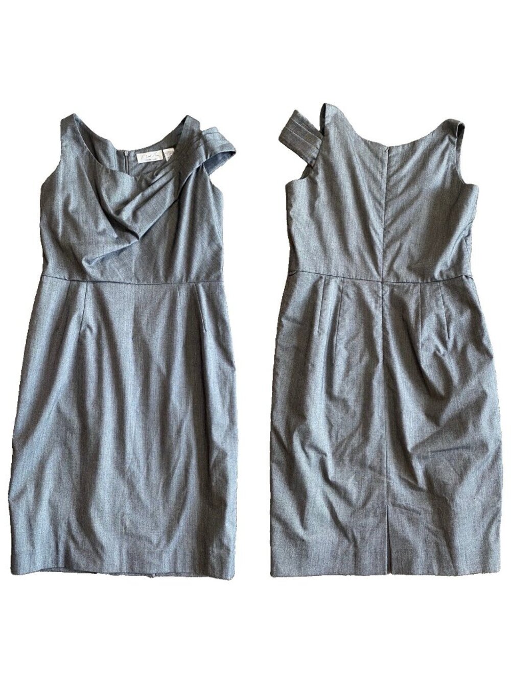 Byron Lars Beauty Mark Dress 10 Grey Sheath Unique Cowl Neck Detail